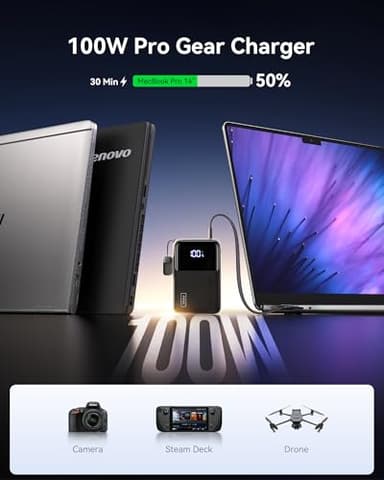 INIU 100W Power Bank, Mini Size 25000mAh High Capacity Laptop Portable Charger, USB C in&Out Tablet Powerbank, Smart Digital Display Phone Charger for iPhone 17 16 15, Samsung, iPad, MacBook, Laptop - Image 2