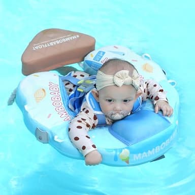 Mambobaby Float Add Tail Baby/Infant Swim Float with Canopy, Non-Inflatable Solid Upgrade Soft Waterproof Skin-Friendly Leather Material (Limited Edition Blue) - Image 6