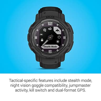 Garmin Instinct Crossover Solar - Tactical Edition, Rugged Hybrid Smartwatch with Solar Charging Capabilities, Tactical-Specific Features, Analog Hands and Digital Display, Black - Image 5