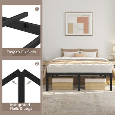 Yaheetech 14 Inch Tall Metal Bed Frame Queen Platform Bed Frame with Storage Space,Sturdy Slat Support,Easy Assembly,No Box Spring Needed,Black - Image 8