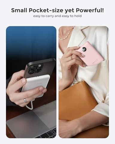 VEEKTOMX Small Portable Charger, Mini Power Bank 10000mAh, PD 22.5W Fast Charging USB-C Battery Bank, Travel Essentials Dual Voltage External Portable Powerbank for iPhone/Samsung/Google Pixel, Pink - Image 6