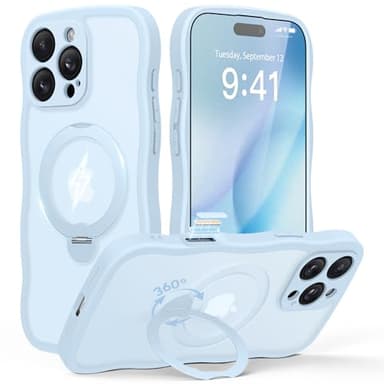 for iPhone 16 Pro Max Case for Women,[Compatible with Magsafe][360° Spin Magnetic Stand][Cute Wave Edge][Military-Grade Protection]Translucent Matte Phone Case for iPhone 16 ProMax, Baby Blue - Image 1
