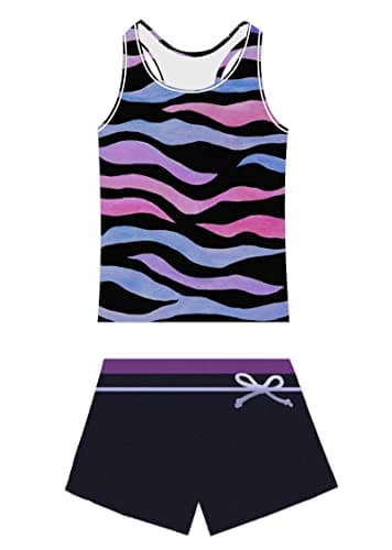 PROALLO Girls Bathing Suits Two Piece Vest Style Swimsuit with Boyshort Tankini Swimwear Zebra - Image 1