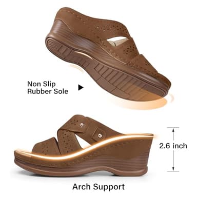 TEMOFON Wedge Sandals for Women Summer: Comfortable Walking Slip on Sandals - Dressy Platform sandals - Brown Casual Sandals Size 8.5 - Image 4