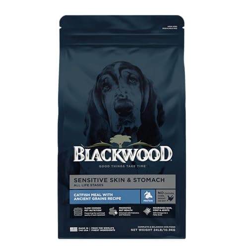 Blackwood Sensitive Skin & Stomach Dry Dog Food, Catfish Meal & Brown Rice with Ancient Grains, 24 Pound Bag with Prebiotics & Probiotics to Promote Gut Health - Image 1