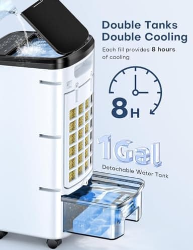 CENSTECH Evaporative Air Cooler, Swamp Cooler Air Conditioner w/ 12H Timer for Auto-off, 6 Upgraded Ice Packs, 3-Speed Windowless Air Conditioner, Smart Remote, Dual Tank Portable Air Cooler for Room - Image 6