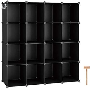 C&AHOME Cube Storage Organizer, 16-Cube Shelves Units, Plastic Storage Cubes, DIY Closet Organizer, Modular Closet Storage Shelves Ideal for Home, Bedroom, 48.4" L × 12.4" W × 48.4" H Black SUM3016H - Image 1
