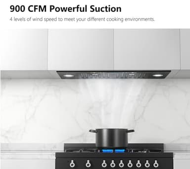 IKTCH 30 inch Black Built-in/Insert Range Hood, 900 CFM Ducted/Ductless Stainless Steel Kitchen Vent Hood with 4 Speed Gesture Sensing&Touch Control Panel(IKB01-30-BSS) - Image 2