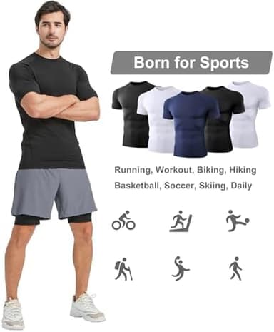 Dalavch 5 Pack Men’s Compression Shirts Short Sleeve Cool Dry Sports Athletic Workout Base Layer Undershirt T-Shirt Tops - Image 7