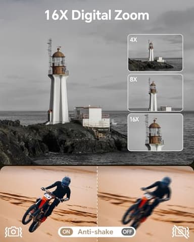 Fulealfly 8K Digital Camera for Photography, 88MP Autofocus WiFi Vlogging Camera for YouTube Video with Front and Rear Lens, Flash, Touch Screen, Lens Hood, 64GB Card, 2 Batteries(Black) - Image 6