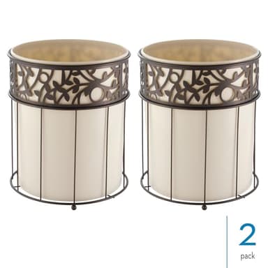 iDesign Metal Vine Bathroom Trash Plastic Insert-Set of 2-Vanilla Waste Can, Cream/Bronze - Image 4