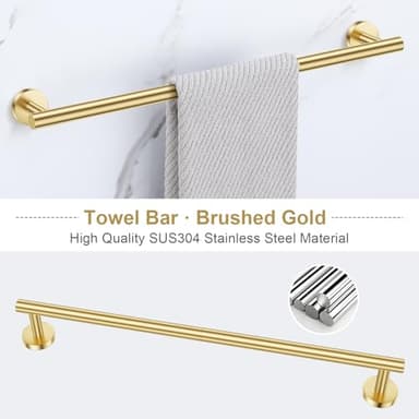 Lairuier 5 Pieces Brushed Gold Bathroom Accessories Set, 23.6 Inch Bath Towel Bar Set, SUS304 Stainless Steel Bathroom Hardware Set Round Toilet Paper Holder Set Wall Mounted - Image 2
