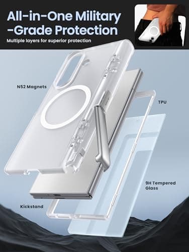 i-Blason for Samsung Galaxy Z Fold 7 Case with Stand [9H+ Tempered Glass Screen Protector] [Compatible with MagSafe] [Hinge Protection & Kickstand] Full-Body Protective Case for Z Fold 7 (Frost Clear) - Image 6