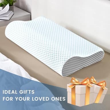 Memory Foam Pillows Neck Pillow Bed Pillow for Sleeping, Ergonomic Cervical Pillow for Neck and Shoulder Pain Relief,Orthopedic Contour Pillow for Side Back Stomach Sleeper(Blue&Grey) - Image 7