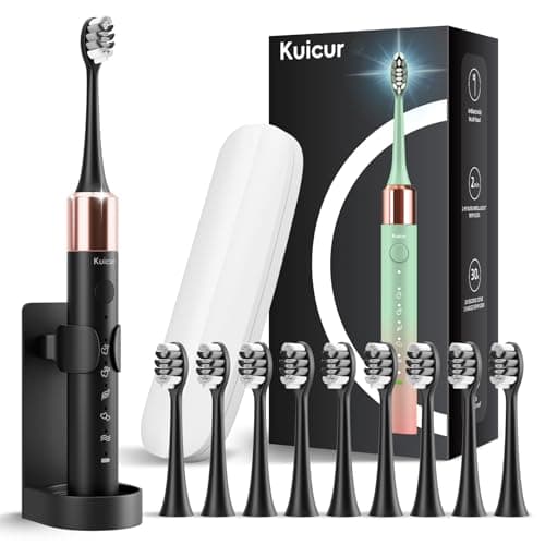 Sonic Electric Toothbrush for Adults and Kids, Comes with 10 Brush Heads & Travel Case, 5 Modes with 2 Minutes Built in Smart Timer, One Charge for 90 Days, 42,000 VPM Motor (Black) - Image 1