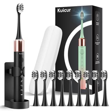 Sonic Electric Toothbrush for Adults and Kids, Comes with 10 Brush Heads & Travel Case, 5 Modes with 2 Minutes Built in Smart Timer, One Charge for 90 Days, 42,000 VPM Motor (Black) - Image 1