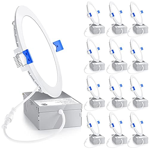 Ensenior 12 Pack 6 Inch LED Recessed Light, Dimmable, 5000K Daylight, 1200LM High Brightness, 12W 120V, Damp Rated, ERL-12X-ETL, Ultra-Thin Canless Wafer Light - ETL & FCC & IC - Image 1