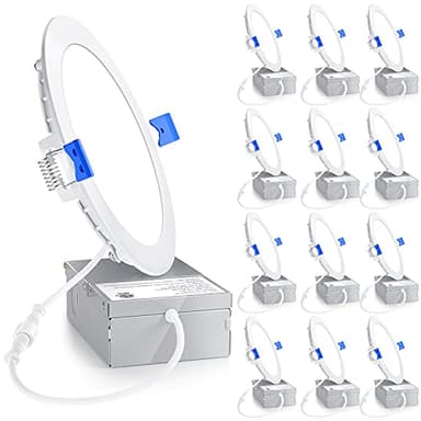 Ensenior 12 Pack 6 Inch LED Recessed Light, Dimmable, 5000K Daylight, 1200LM High Brightness, 12W 120V, Damp Rated, ERL-12X-ETL, Ultra-Thin Canless Wafer Light - ETL & FCC & IC - Image 1