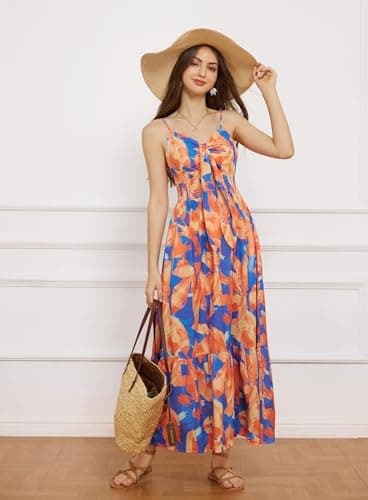 GRACE KARIN Women's Summer Casual Beach Maxi Dress Ruffle Spaghetti Strap Tie Front V Neck Boho Casual Swing Long Dress - Image 8