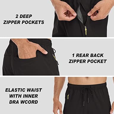 Rapoo Hiking Pants Men Men's Casual Workout Athletic Sweatpants Joggers Pants Elastic Waist Jogging Running Pants for Men with Zipper Pockets 05 Black 3XL - Image 5