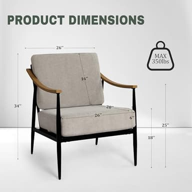 RNKSFX Modern Accent Chairs Set of 2 for Living Room Bedroom Mid Century Arm Chairs Upholstered Office Accent Chairs Comfy Waiting Room Chairs with Metal Frame, Grey - Image 2