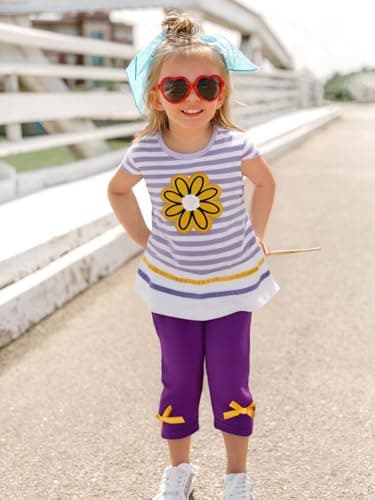 LUKYCILD Baby Girls Summer Clothes Casual Clothing Suit Short Sleeve Striped T-Shirt +Pants - Image 2