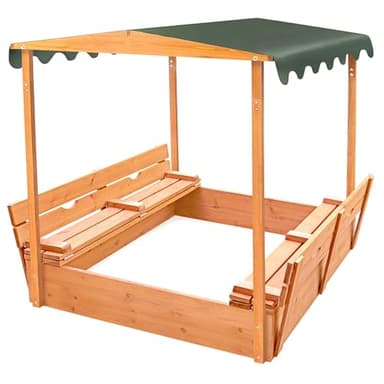 Badger Basket Cedar Sandbox for Kids with Canopy & Benches - Outdoor Convertible Wooden Sandbox with Lid, UV Shade & Built-In Seating - Backyard Playset (46.5 x 46.5 x 57) - Image 1