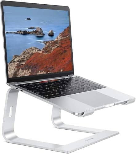 OMOTON Laptop Stand, Detachable Laptop Mount, Aluminum Laptop Holder Stand for Desk, Compatible with MacBook Air/Pro, Dell, HP, Lenovo and All Laptops (11-16 inch), Silver - Image 1