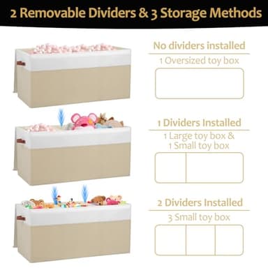 Extra Large Toy Storage Box with Lid, Sturdy Toys Storage Chest Bin Organizer Basket with Dividers for Kids, Boys, Girls, Nursery, Closet, Bedroom, Playroom 35.5"x17" x17" (Beige and White) - Image 4