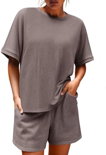 Imily Bela Womens 2 Piece Outfits 2025 Oversized Summer Short Sets Casual Beach Ribbed Short Sleeve Matching Set - Image 3