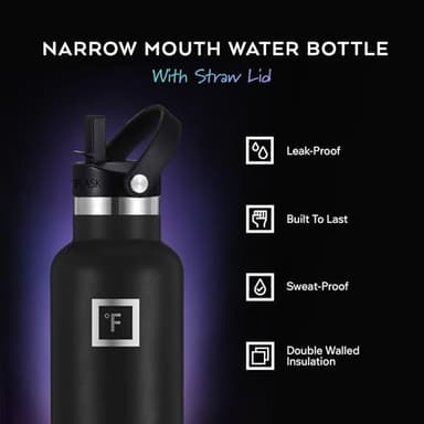 IRON °FLASK Camping & Hiking Hydration Canteens - 3 Lids (Narrow Straw Lid) Leak Proof Vacuum Insulated Stainless Steel - Hot & Cold Double Walled Sports Water Bottle - Burgundy, 20 Oz - Image 2