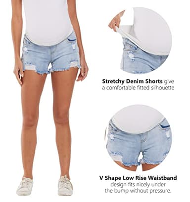 Foucome Maternity Jean Shorts Wide Elastic Band Maternity Shorts for Women Denim (Light Blue, XL) - Image 2