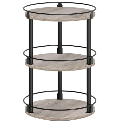 YATINEY 3-Tier Lazy Susan Organizer, Rotating Spice Rack, Spinning Organizer, Industrial Turntable Spice Rack Organizer for Cabinet, Kitchen Countertop, Greige and Black SR23BG - Image 1