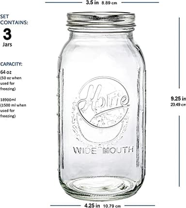Tebery 3 Pack Wide Mouth Mason Jars 64 oz with Airtight Lids and Band, 1/2 Gallon Clear Glass Storage Jars For Canning, Fermenting, Pickling, Storing - Image 2