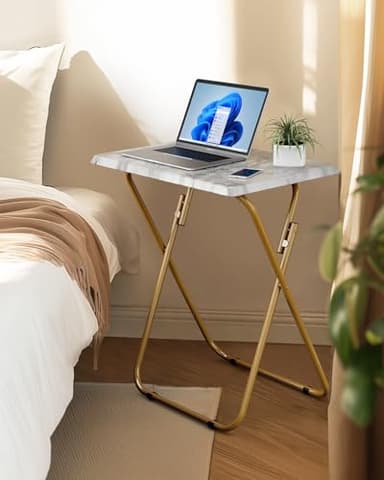 HUANUO Folding TV Tray Table -Stable Tray Table with No Assembly Required, TV Dinner Tray for Eating, Foldable Snack Tables for Bed & Sofa (Marbling) - Image 2