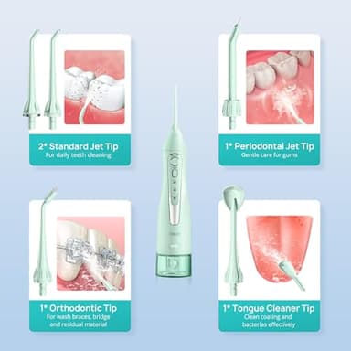 COSLUS Water Dental Flosser Teeth Pick: Portable Cordless Oral Irrigator 300ML Rechargeable Travel Irrigation Cleaner IPX7 Waterproof Electric Flossing Machine for Teeth Cleaning C20(F5020E) Green - Image 9