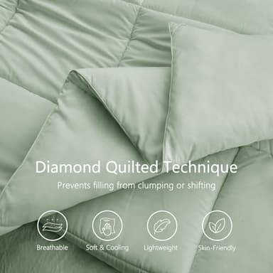 TEXARTIST Premium 2100 Series King Comforter All Season Breathable Sage Green Comforter Soft 4D Spiral Fiber Quilted Down Alternative Duvet Insert with Corner Tabs Luxury Hotel Style (90"x102") - Image 2