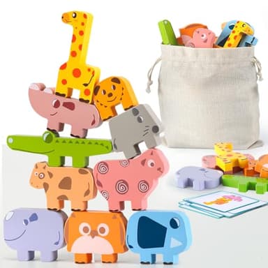 Montessori Toys for 2 3 4 Year Old Boys & Girls, Wooden Animal Stacking Blocks for Toddlers 1-3 – Building Blocks Game Stacking & Sorting Toys Ages 2-4 Toddler Birthday Gifts - Image 1