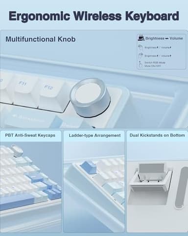 AULA F75 75% Wireless Mechanical Keyboard, Hot Swappable Creamy Keyboard, Pre-lubed Greywood Switches RGB Backlit Gaming Keyboards, 2.4GHz/Type-C/BT5.0(Salt White Blue) - Image 8