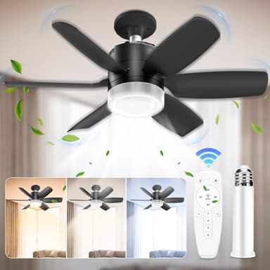 Socket Fan Light with Remote 19.7inch Socket Ceiling Fan with Light Dimmable LED Ceiling Fan,3 Colors 6500K,1500 Lumens Bulb for Garage, Bedroom, Kitchen, Living Room, and Closet Black - Image 1