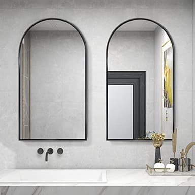 TinyTimes 26"x38" Arched Wall Mirror, Vanity Mirror, with Metal Frame, for Bathroom, Bedroom, Entryway, Modern & Contemporary Wall Mirror - Black - Image 8