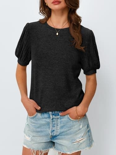 AUTOMET Womens Summer Tops Dressy Casual Blouses Business Short Sleeve Shirt 2025 Cute Trendy Sweater Black 2XL - Image 2