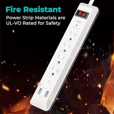 KMC 4-Outlet Surge Protector Power Strip with USB Ports, 2 USB-A, Power Strip Surge Protector, 600J Surge Protection, 2ft Extension Cord, 3-Prong Grounded Plug, UL/ETL Certified, White - Image 6