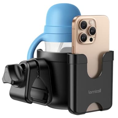 Stroller Cup Holder with Phone Holder - [2025 Upgrade] [ 2-in-1] Walker Cup Holder, Wheelchair, Stroller Accessories, Phone Holder for Uppababy, Doona, Nuna, Jogger, Britax, Bugaboo, Bike, Scooter - Image 1