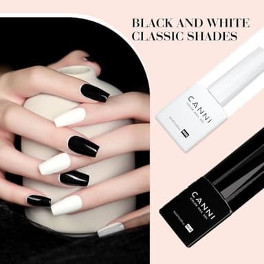 CANNI 2Pcs Hema-Free Black White Gel Nail Polish Set- Black and White Gel Polish Kit, Soak Off LED Nail Gel Manicure Kit DIY at Home Salon Gifts for Women Girls - Image 2