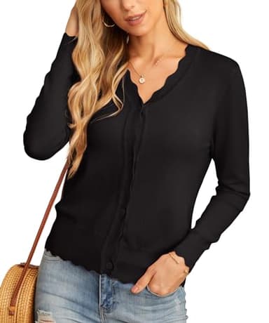 GRECERELLE Women's Long Sleeve V-Neck Button Down Cardigan Knit Shrugs Sweaters(Black, Medium) - Image 3