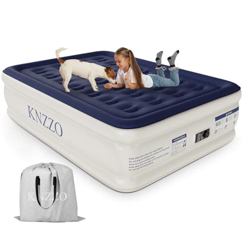 KNZZO Air Mattress Full with Built-in Pump, Blow Up Mattress with Soft Flocked Top, Leakproof Inflatable Mattress, Foldable Waterproof Air Bed for Home, Guests, Camping, with Storage Bag - Image 1