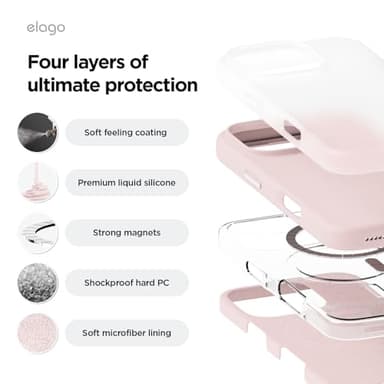 elago Magnetic Silicone Case Compatible with iPhone 16 Pro Max Case 6.9 Inch Compatible with All MagSafe Accessories - Built-in Magnets, Soft Grip Silicone, Shockproof [Lovely Pink] - Image 6