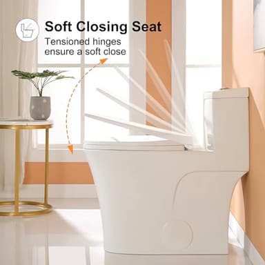 HOROW T0338W Compact One Piece Toilet with Comfort Chair Seat ADA Height 17.3", Elongated Dual Flush 0.8/1.28 GPF and MAP 1000g, Standard White Toilet Bowl - Image 5