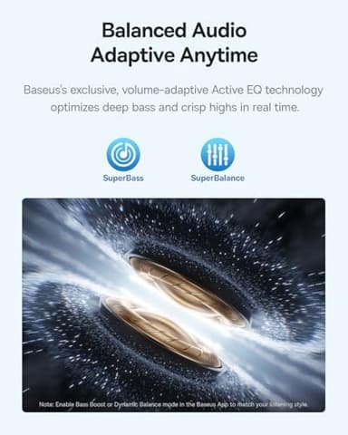 Baseus Bass BP1 Pro Noise Cancelling Wireless Earbuds, Real-Time Adaptive Noise Cancelling, Adaptive Active EQ, LDAC Hi-Res Sound, 6-Mic AI Clear Calls, 55H Playtime, IP55 Waterproof, Bluetooth 6.0 - Image 4